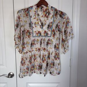 Ivy Jane | Lightweight Airy & Sheer Floral Print Boho Festival Top | Sz XS